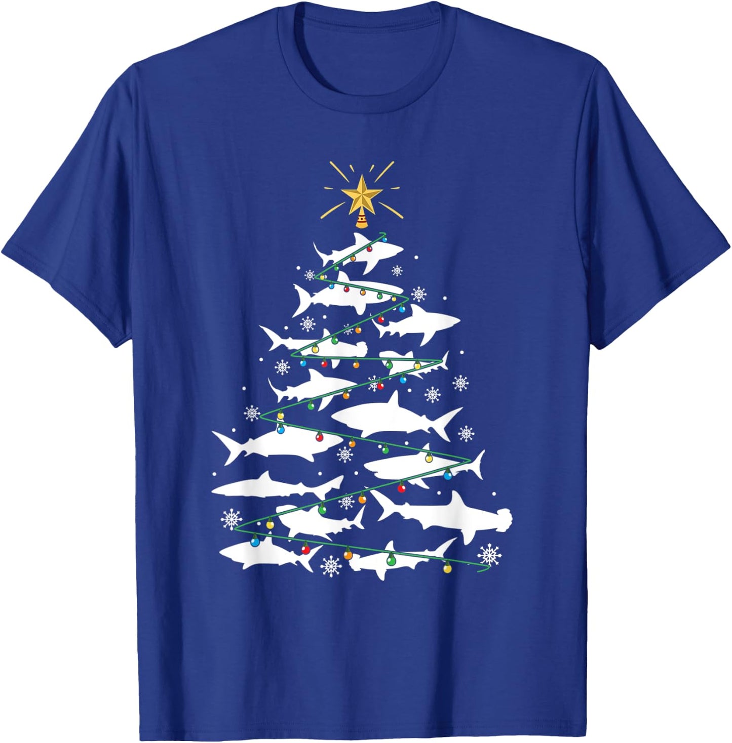 Shark Xmas Tree Holiday Gift Fishing Lover Funny Christmas T-Shirt - T-Shirt | Royal