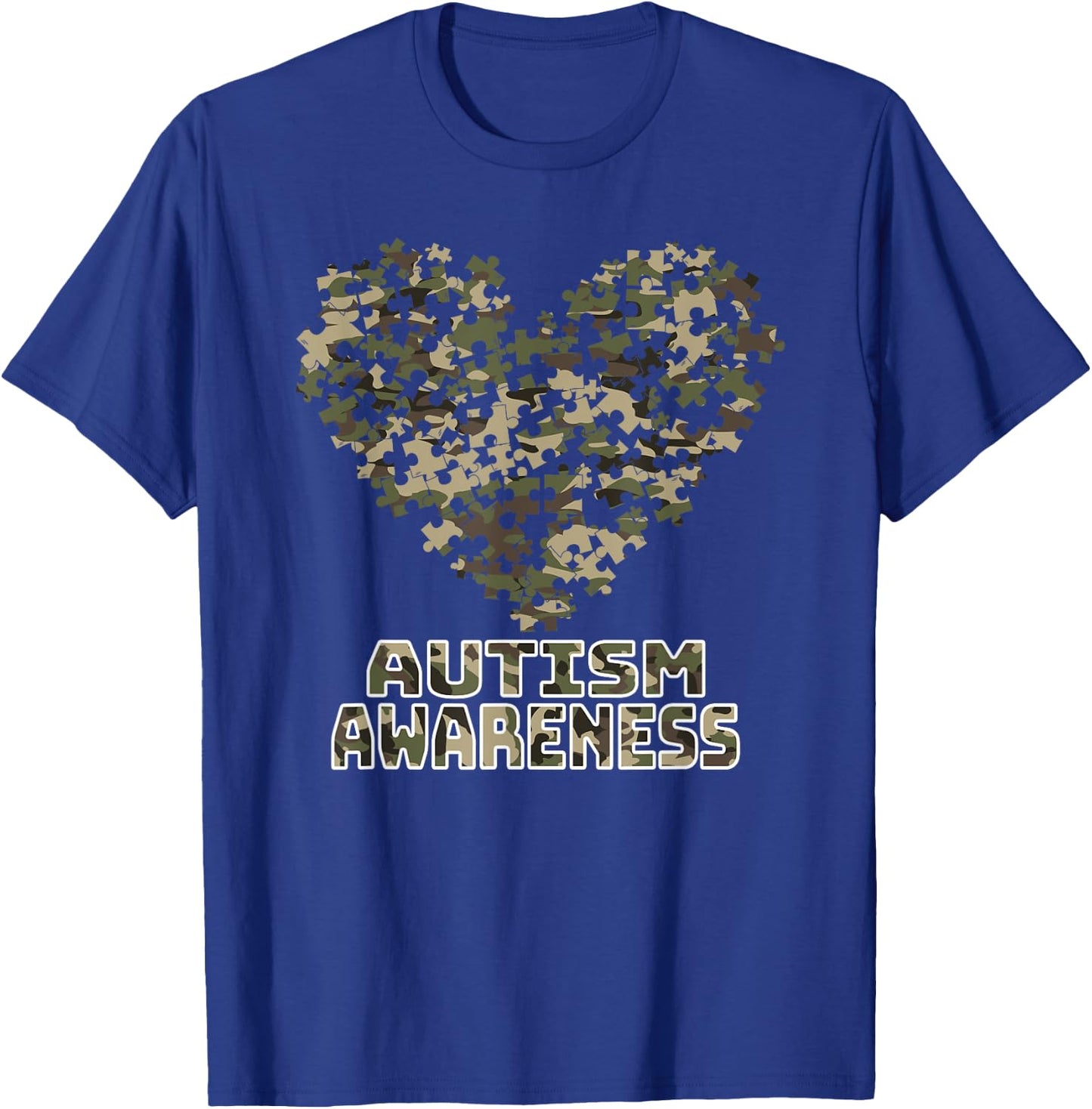 Heart Puzzle Autism Awareness Camoflauge Military Tactical T-Shirt - T-Shirt | Royal