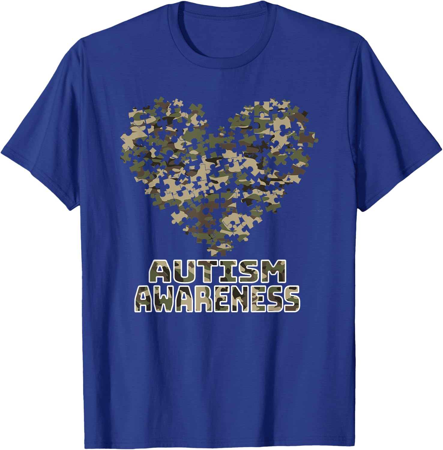 Heart Puzzle Autism Awareness Camoflauge Military Tactical T-Shirt - T-Shirt | Royal