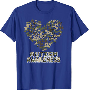 Heart Puzzle Autism Awareness Camoflauge Military Tactical T-Shirt - T-Shirt | Royal