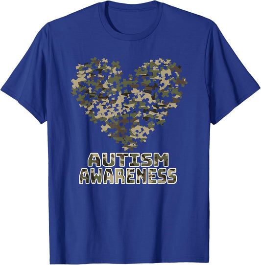 Heart Puzzle Autism Awareness Camoflauge Military Tactical T-Shirt - T-Shirt | Royal