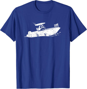 Center Console Boat, American Flag, Motorboat, Fishing Boat T-Shirt - T-Shirt | Royal