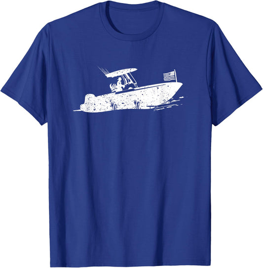 Center Console Boat, American Flag, Motorboat, Fishing Boat T-Shirt - T-Shirt | Royal