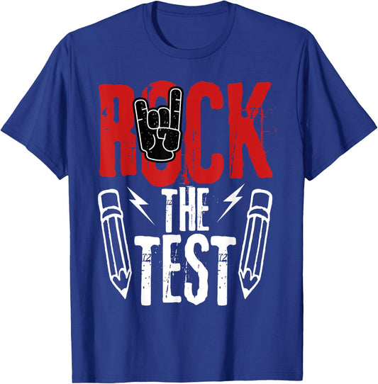 Test Day Rock The Funny Metal Teacher Student Testing Exam T-Shirt - T-Shirt | Royal
