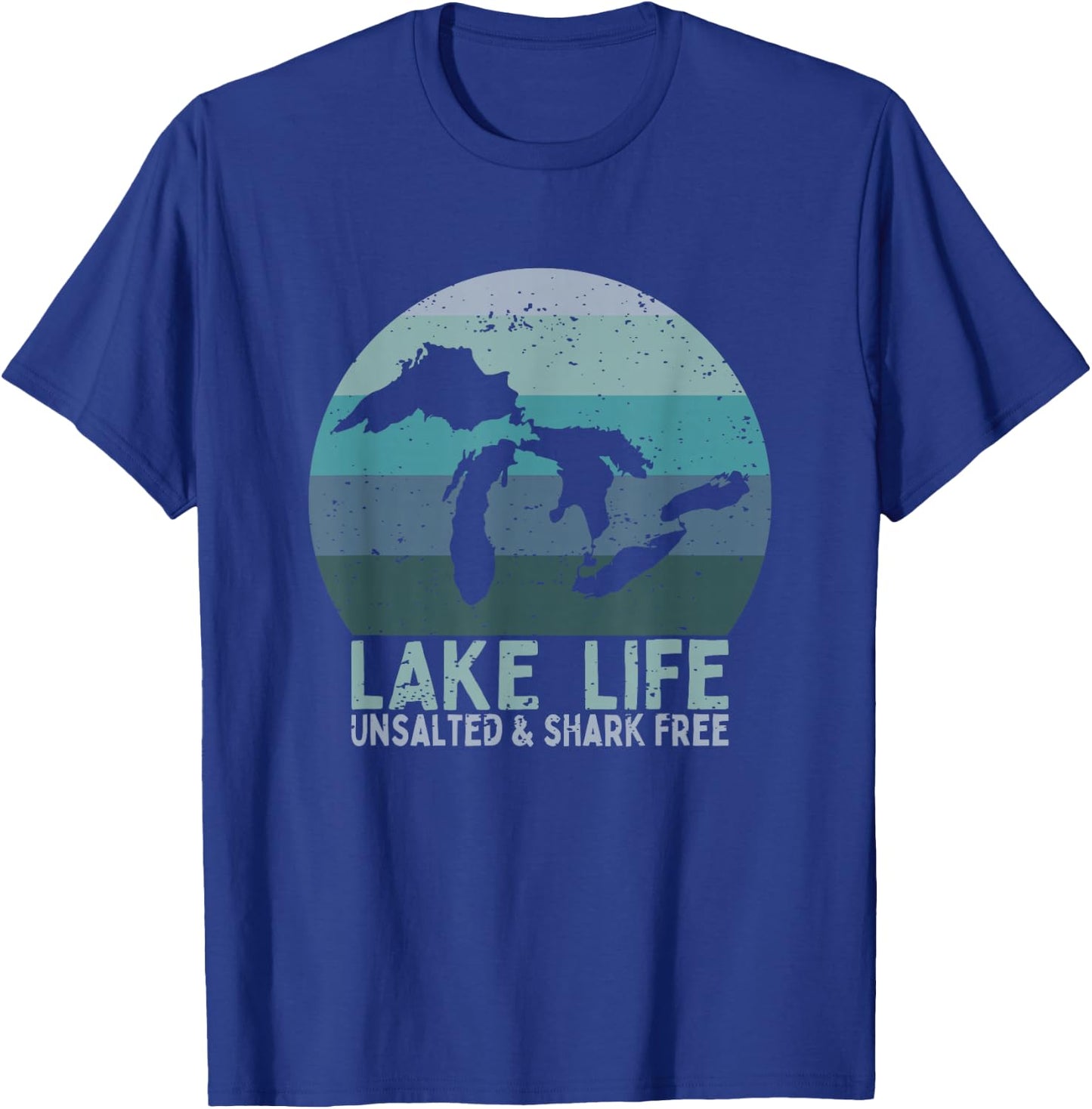 Vintage Lake Life Unsalted and Shark Free Great Lakes T-Shirt - T-Shirt | Royal