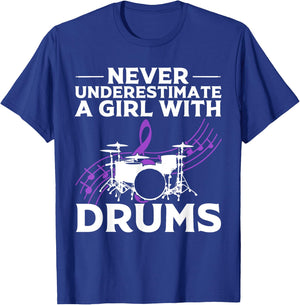 Funny Girl Drummer Gift Cool Rock And Roll Lady T-Shirt - T-Shirt | Royal