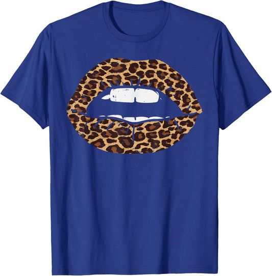Leopard Print Lips Sexy Mouth Kiss Animal Lover Women T-Shirt - T-Shirt | Royal