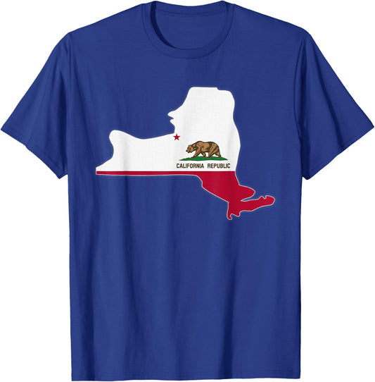 NEW YORK STATE MAP CALIFORNIA CA Flag Roots Men Women Gift T-Shirt - T-Shirt | Royal
