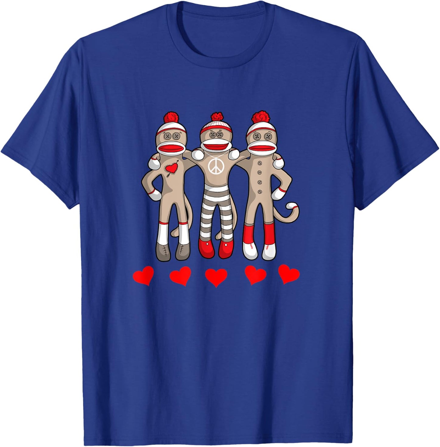 Sock Monkey Happy Valentine's Day Heart Peace Love Friends T-Shirt - T-Shirt | Royal