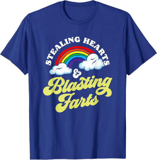 Stealing Hearts & Blasting Farts Funny Rainbow Valentines T-Shirt - T-Shirt | Royal