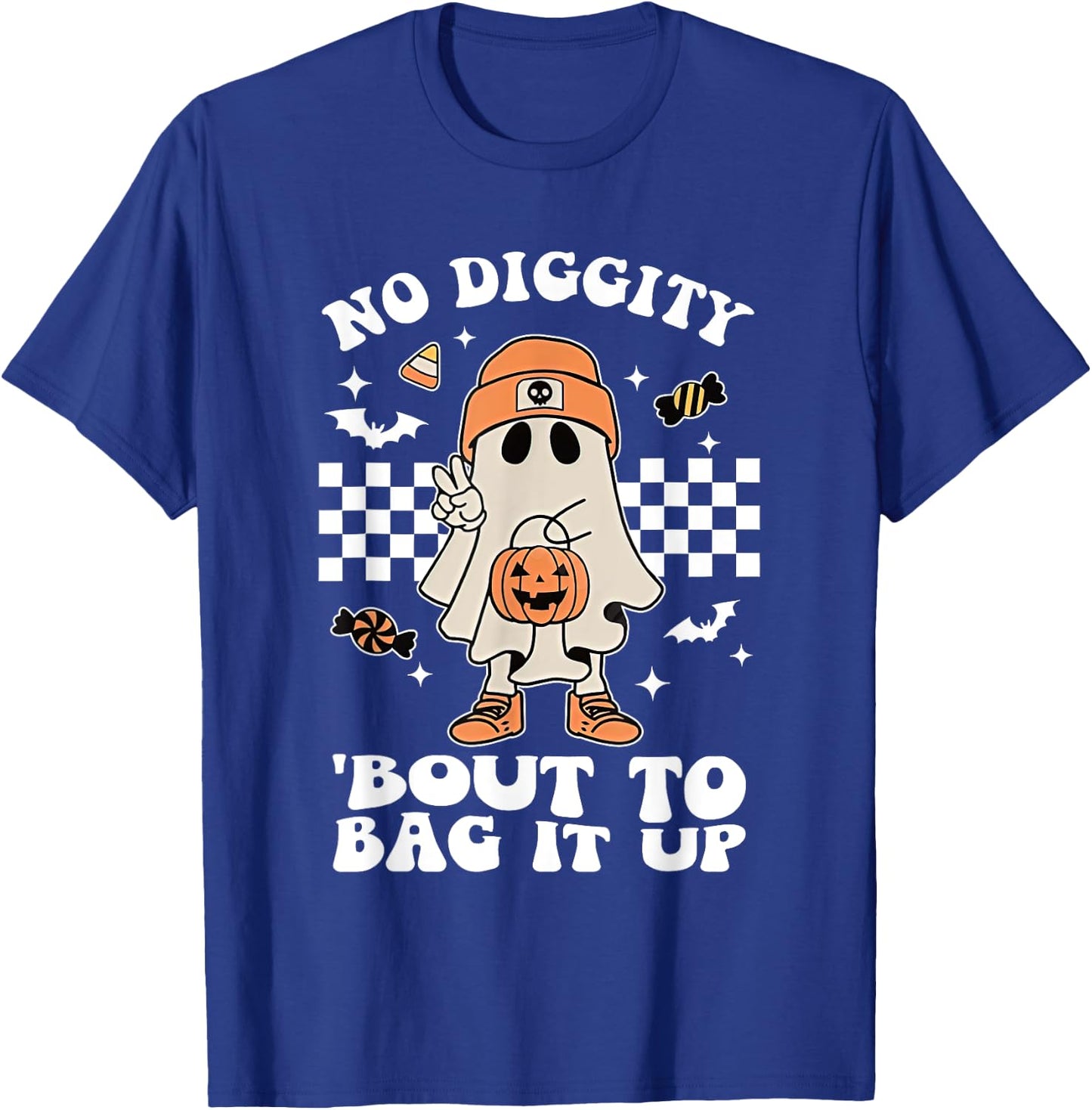 No Diggity Bout To Bag It Up Halloween Spooky Ghost Costume T-Shirt - T-Shirt | Royal
