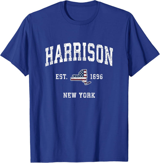Harrison New York NY Vintage American Flag Sports Design Kids Men T-Shirt - T-Shirt | Royal