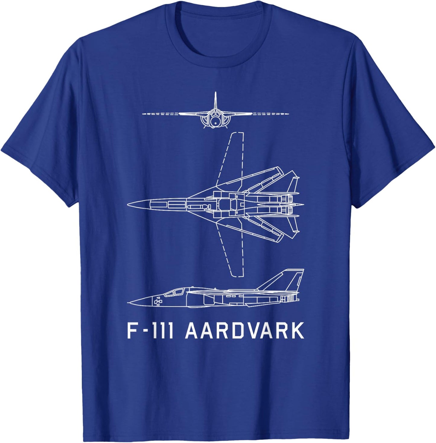 USA Military Planes MJ F-111 Aardvark American Jet Plane Blueprint - Black, -Adults, Short Sleeve, Classic Fit, Cotton 65% Polyester 35%, Small T-Shirt - T-Shirt | Royal