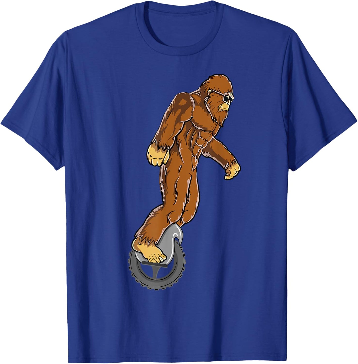 Sasquatch Bigfoot Funny Designs & Women Bigfoot on Electric Unicycle EUC Monowheel Airwheel Funny T-Shirt - T-Shirt | Royal