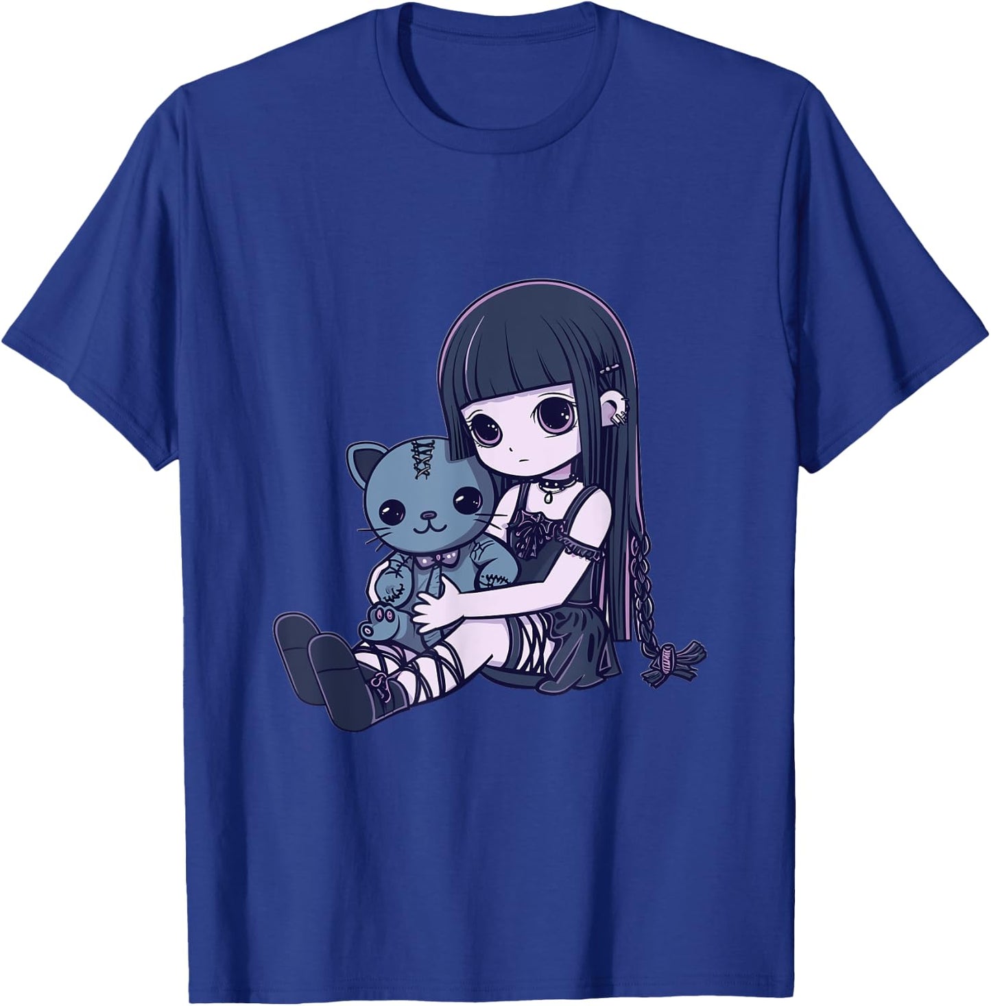 Goth Pastel Kawaii Anime Girl with Voodoo doll Teddy Cat T-Shirt - T-Shirt | Royal