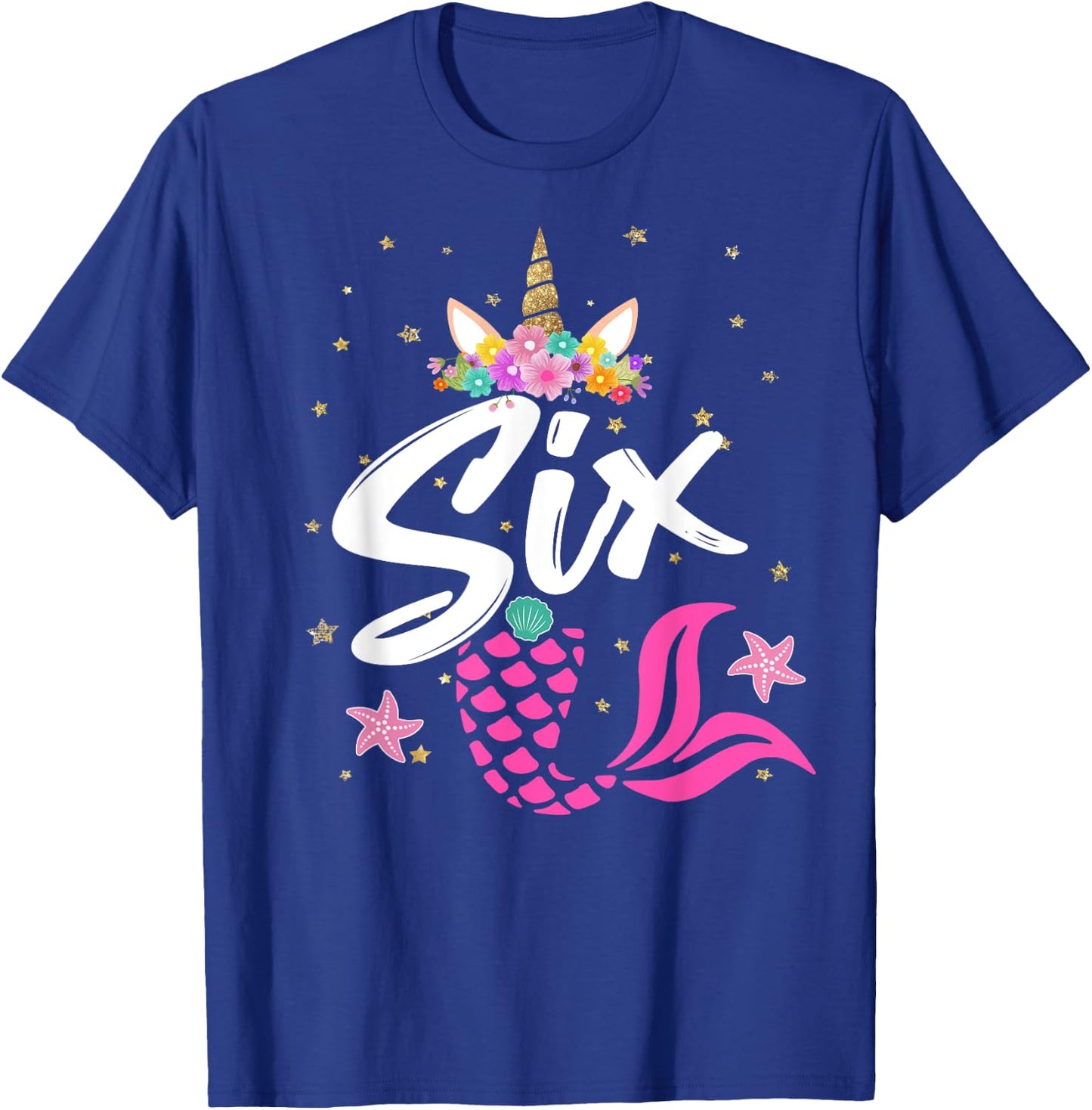 6th Birthday Girl Unicorn Shirt Mermaid Tail 6 Years Old T-Shirt - T-Shirt | Royal