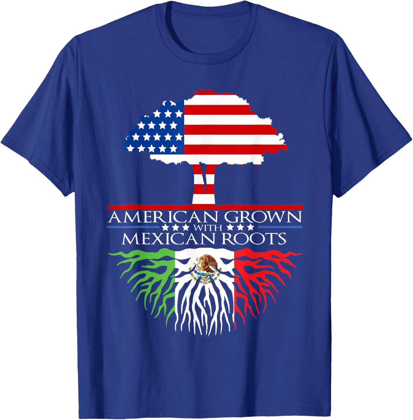 Mexican Roots American Grown Tree Flag USA Mexico T-Shirt - T-Shirt | Royal