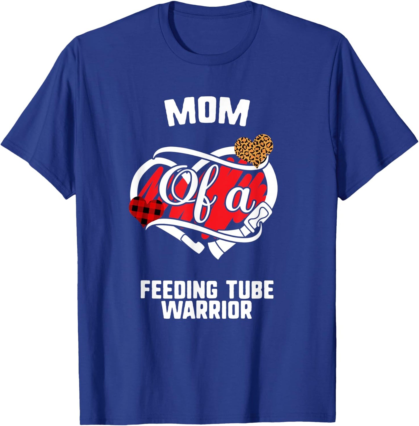Mom Feeding Tube Awareness Leopard Buffalo Plaid Family Gift T-Shirt - T-Shirt | Royal