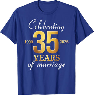 Funny Married 35 Years Of Marriage 1990 35th Wedding Couples T-Shirt - T-Shirt | Royal