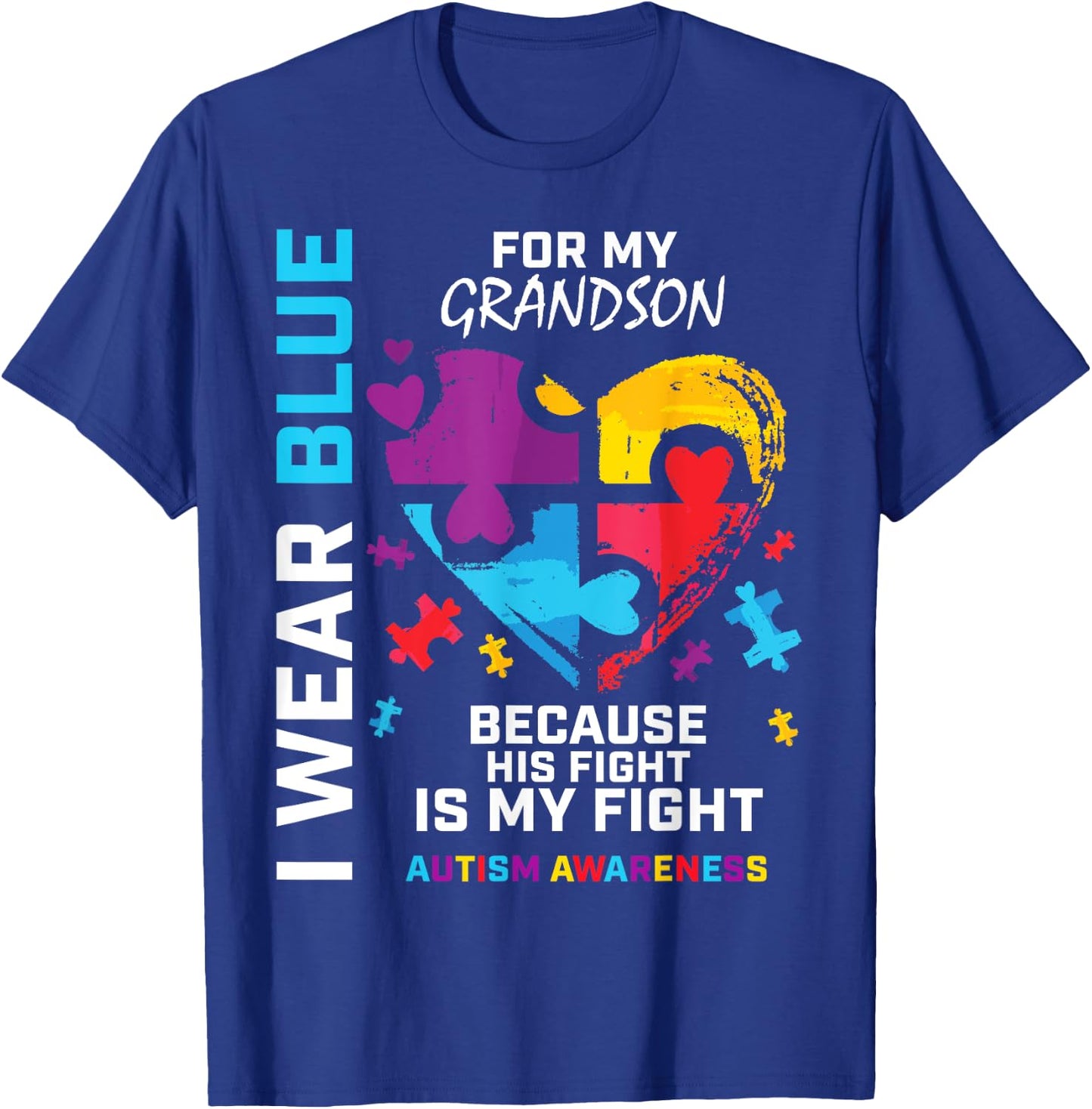 Grandma Grandpa I Wear Blue For My Grandson Autism Awareness T-Shirt - T-Shirt | Royal