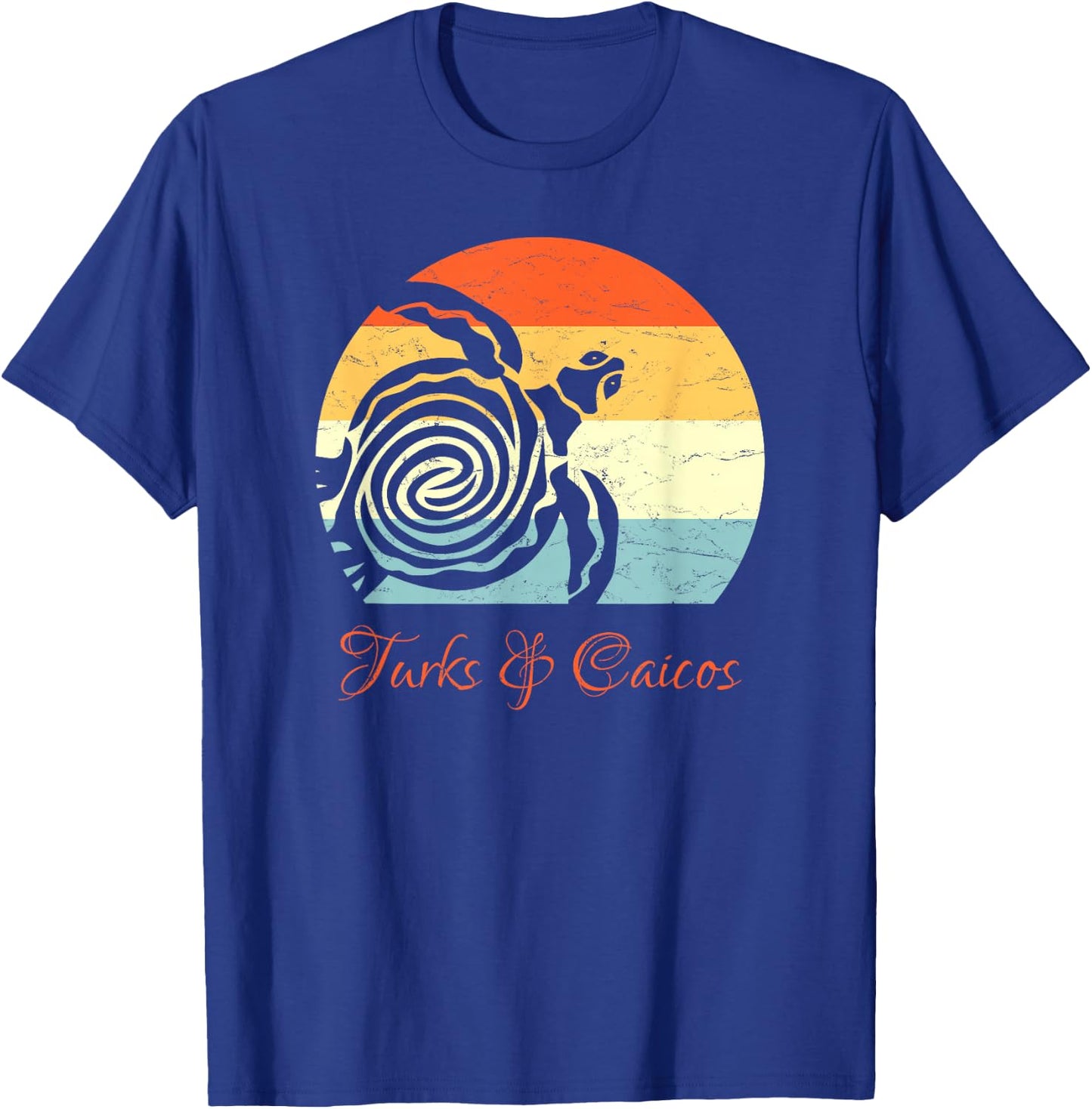 Turks & Caicos Caribbean Vintage Retro Sea Turtle Vacation T-Shirt - T-Shirt | Royal