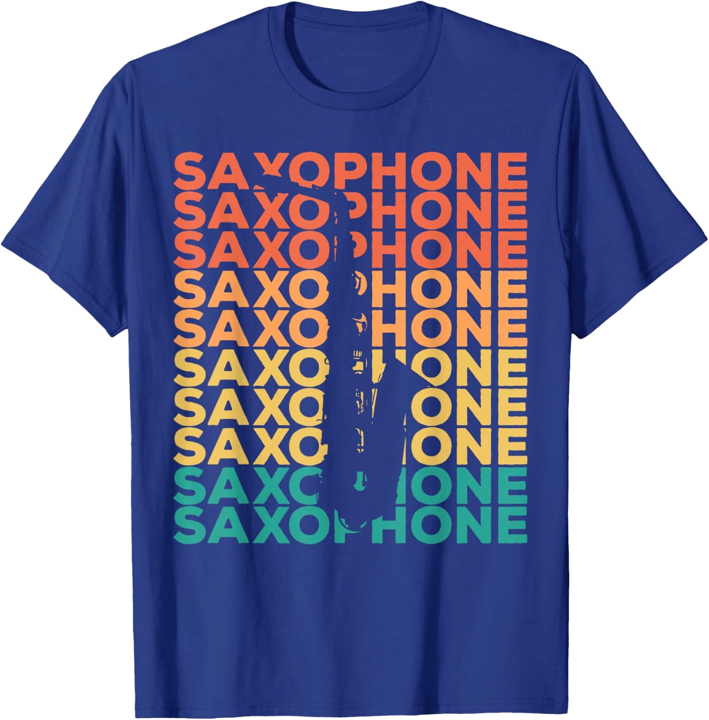 Saxophonists Gift Ideas Retro Vintage Saxophone - Black, -Adults, Small, Short Sleeve, Cotton 60% Polyester 40% T-Shirt - T-Shirt | Royal