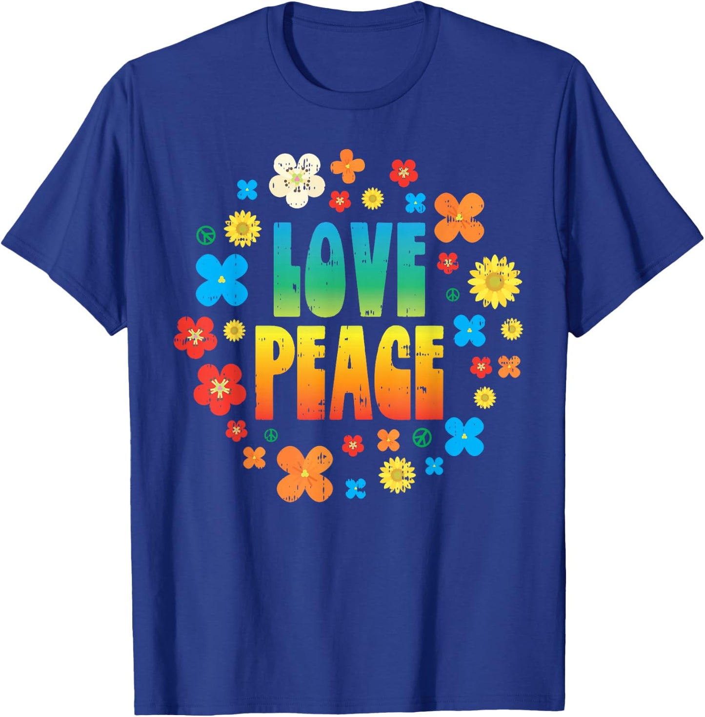 Love Peace Flowers Vintage 80s Floral Hippie Hippi Hippy T-Shirt - T-Shirt | Royal