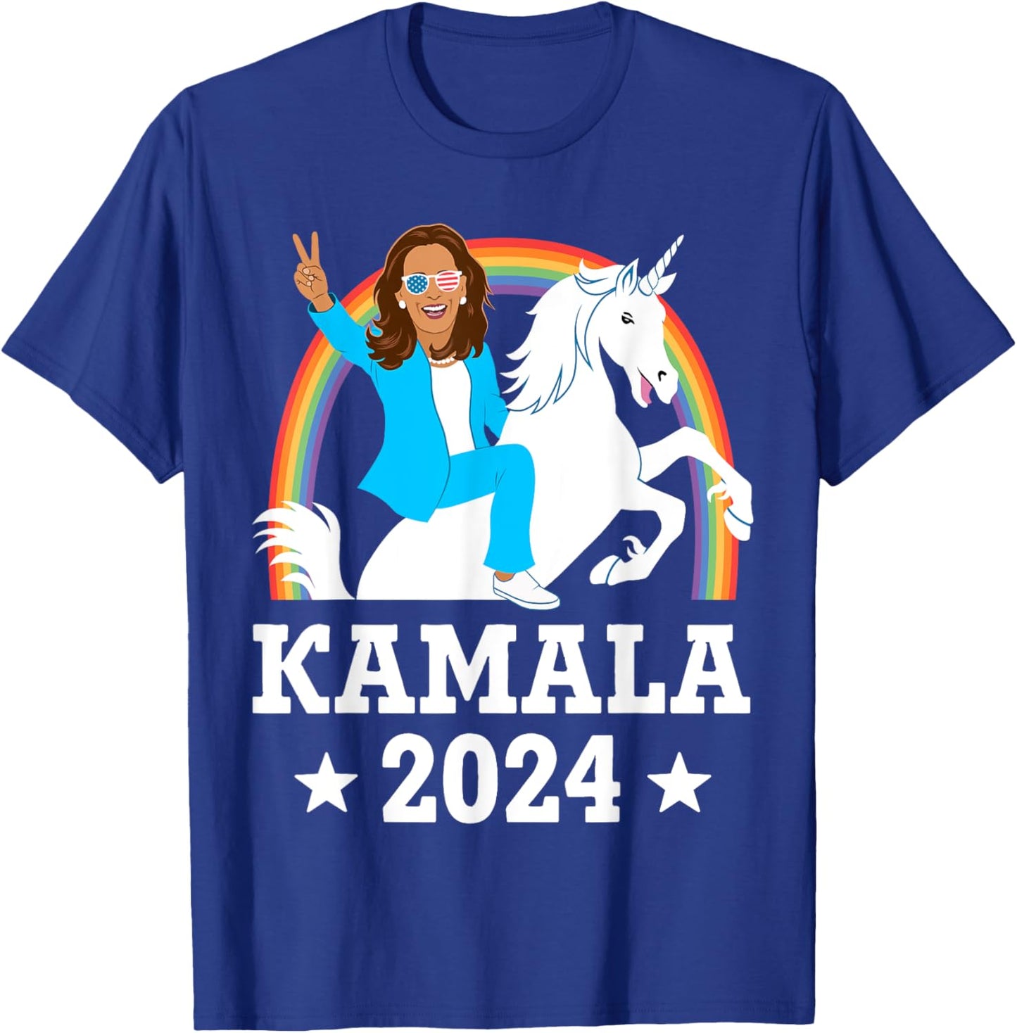 Kamala 2024 - Kamala Harris Riding Unicorn Funny T-Shirt - T-Shirt | Royal
