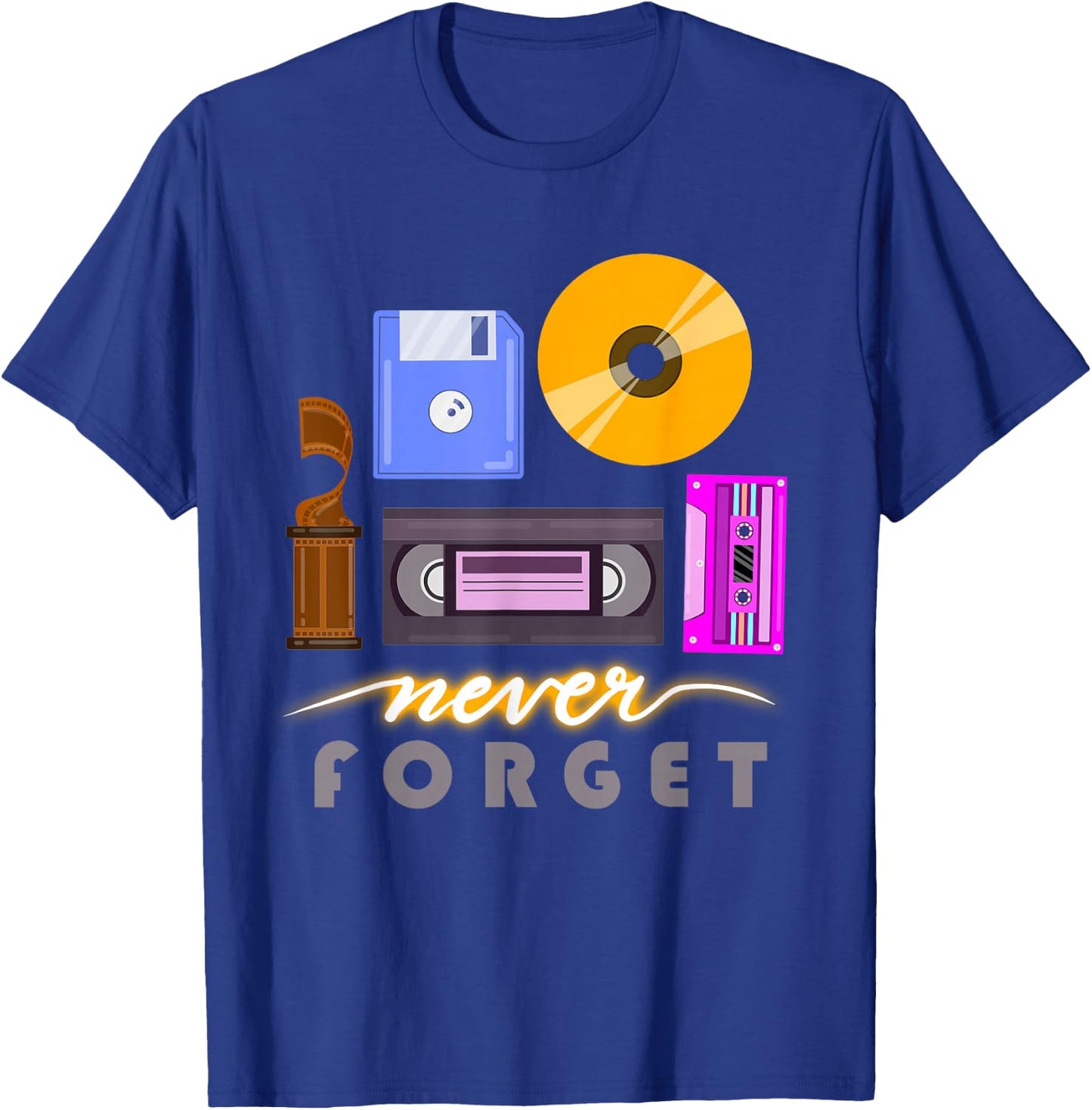 A Good Apparel Co. Never Forget Retro Vintage Cassette Tape Floppy Disk VHS CD -Adults T-Shirt - T-Shirt | Royal