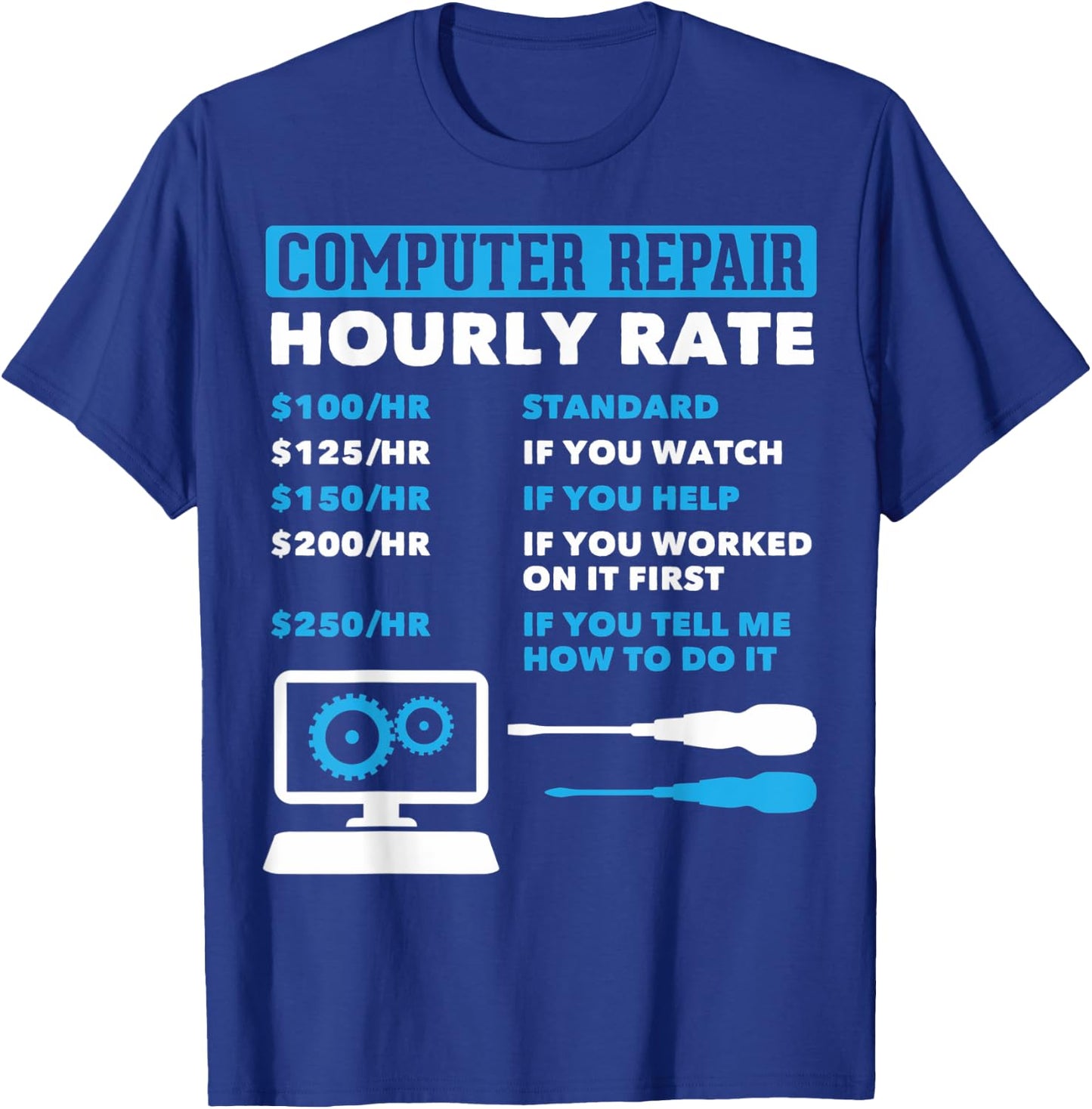 Computer Nerds Computer Repair Hourly Rate Computer Guys T-Shirt - T-Shirt | Royal