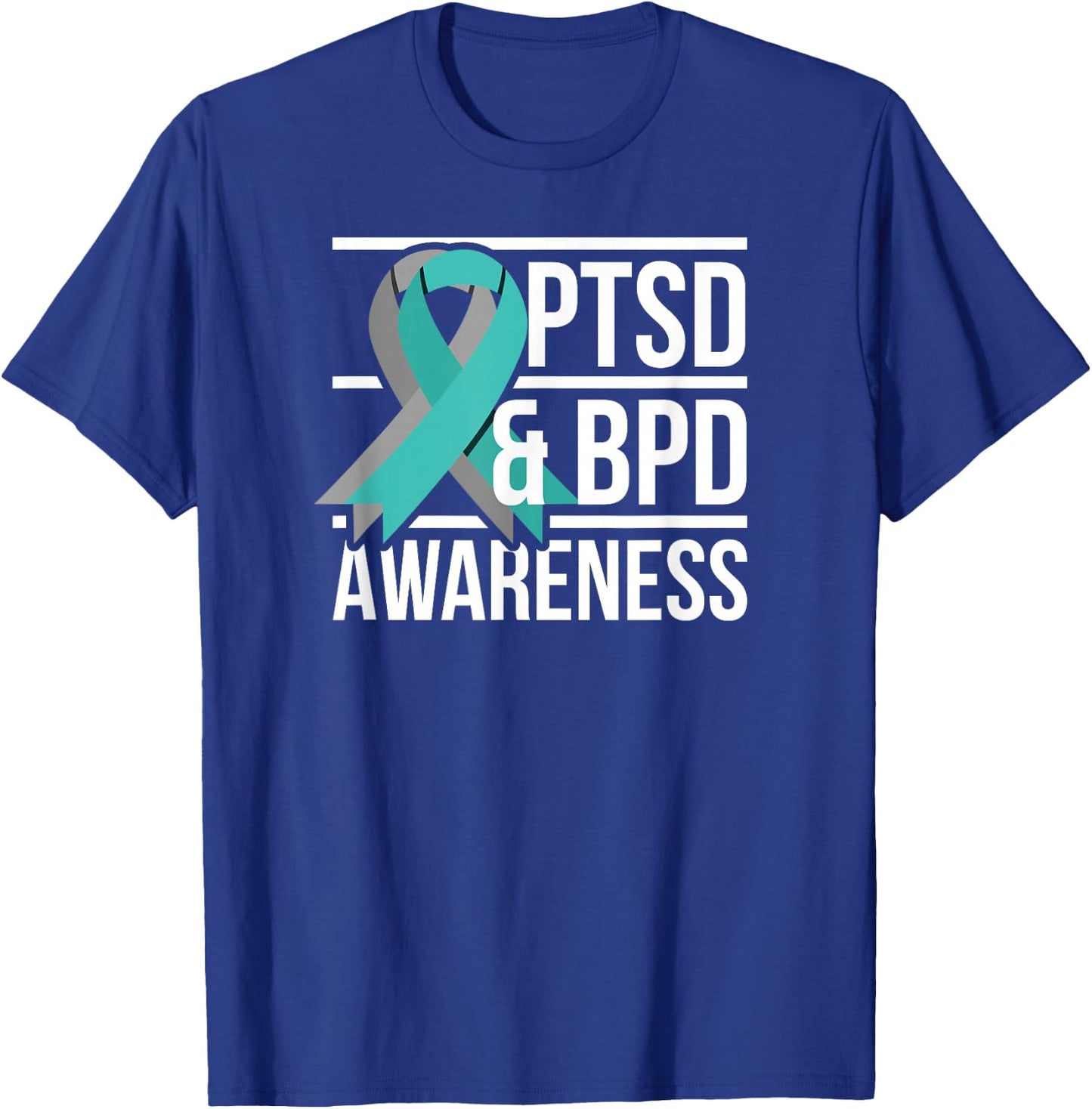 PTSD & BPD Awareness, Teal and Grey Ribbon T-Shirt - T-Shirt | Royal