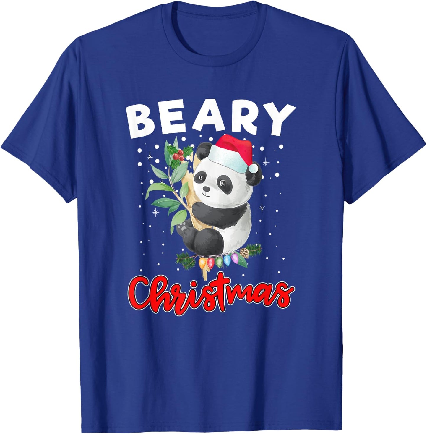 Beary Merry Christmas For Panda Bear Lovers Funny Xmas T-Shirt - T-Shirt | Royal
