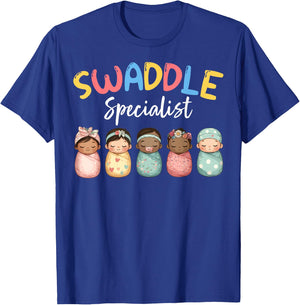 Swaddle Specialist Postpartum NICU Mother Baby Unit Nurse T-Shirt - T-Shirt | Royal