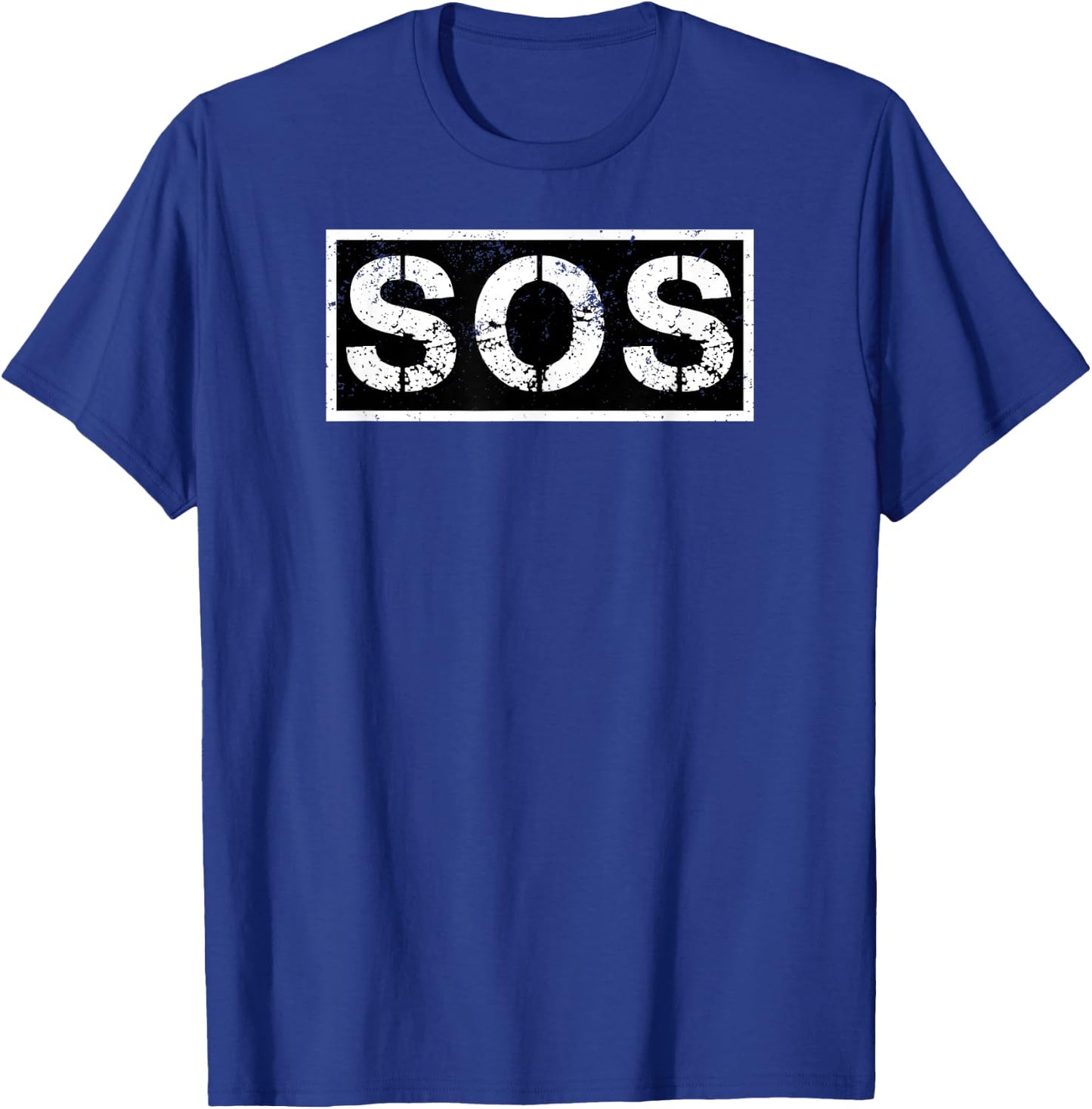 SOS – Distressed Grünge, black and white rectangular design T-Shirt - T-Shirt | Royal