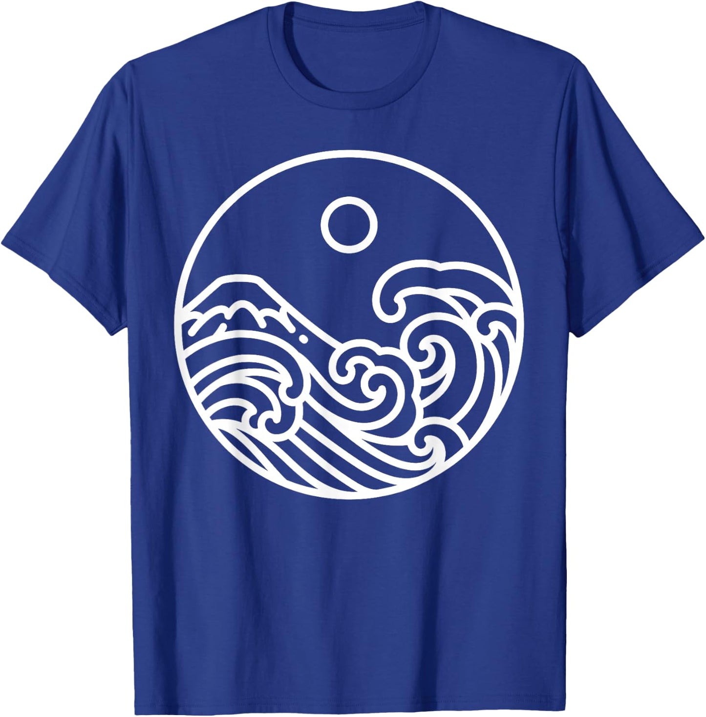 Minimal Line Art Nature Great Wave Kanagawa Drawing Artist T-Shirt - T-Shirt | Royal