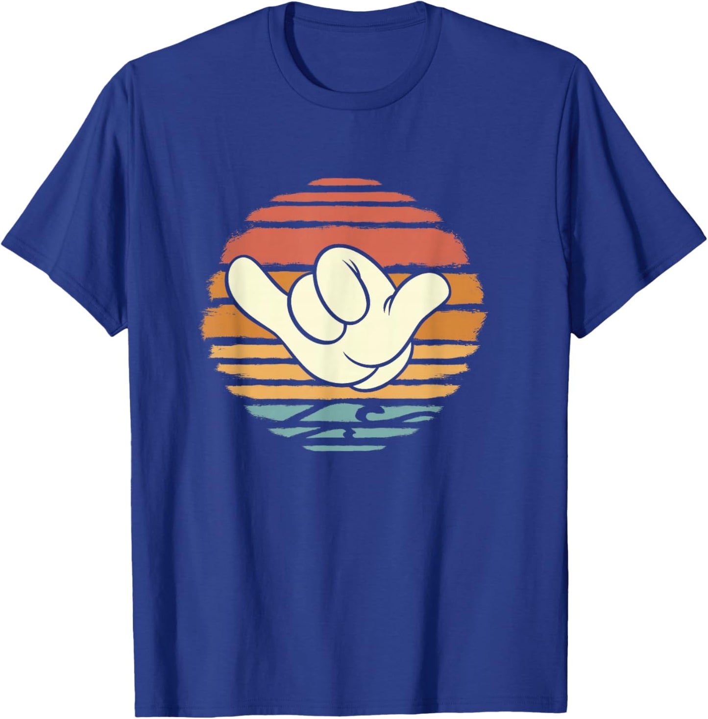 Disney Mickey and Friends Hand Shaka Sign Sunset Vintage T-Shirt - T-Shirt | Royal