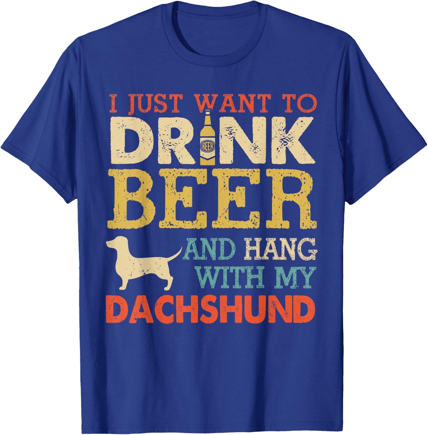 Dachshund Dad Drink Beer Hang With Dog Funny Men Vintage T-Shirt - T-Shirt | Royal