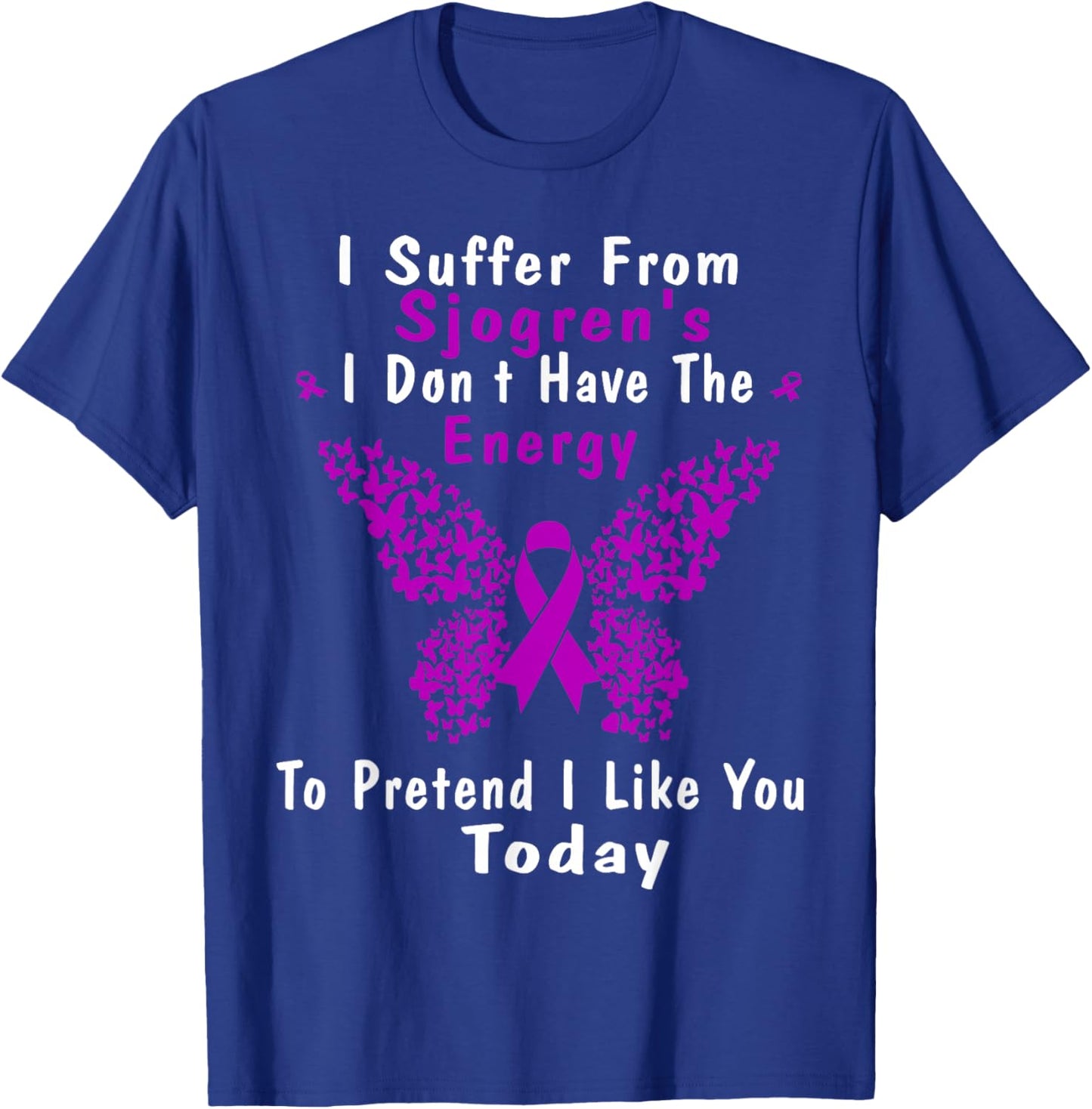 Sjogrens Syndrome Awareness Butterfly Purple Ribbon Disease T-Shirt - T-Shirt | Royal