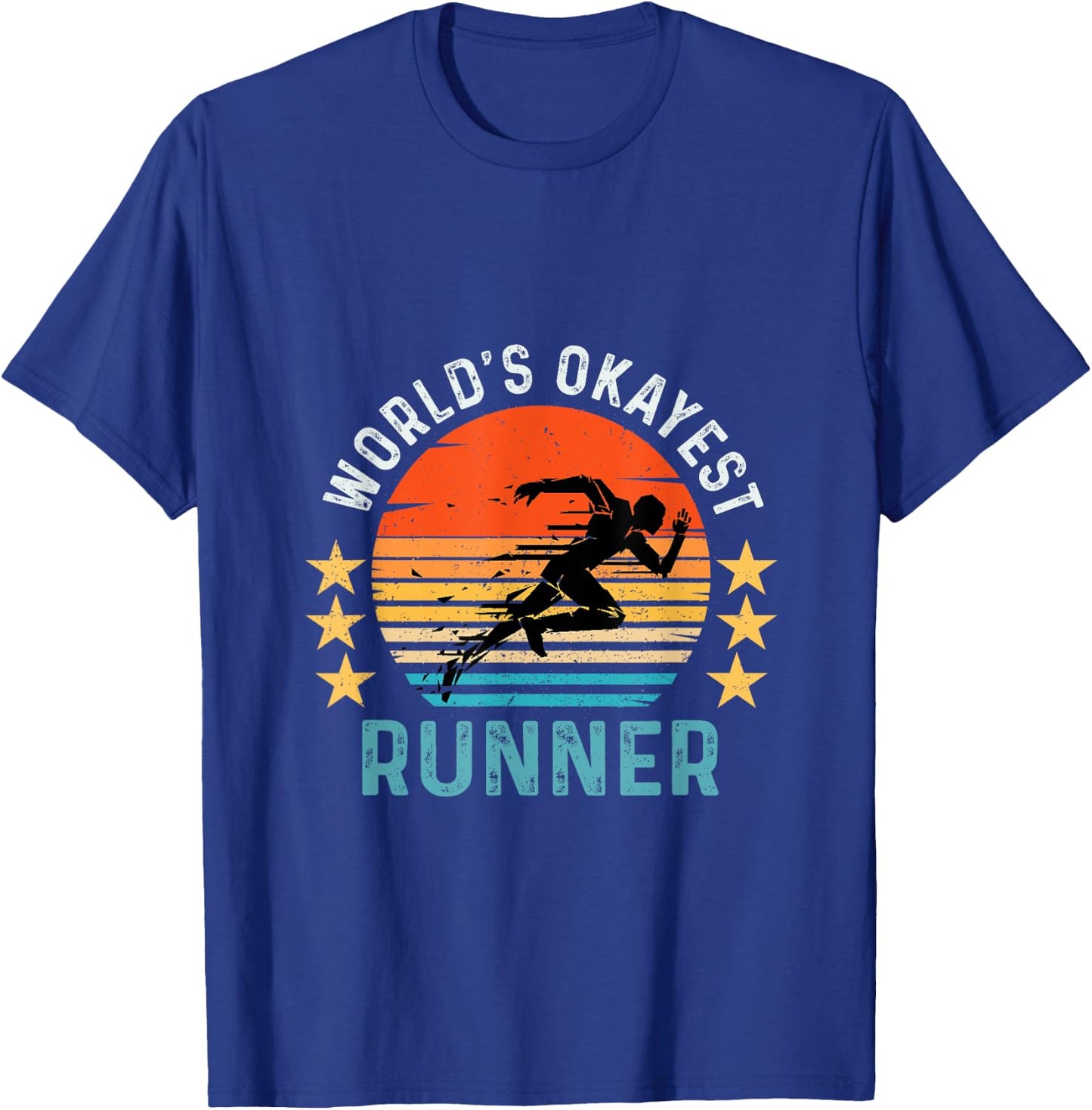 World's Okayest Runner Vintage Retro Funny Running T-Shirt - T-Shirt | Royal