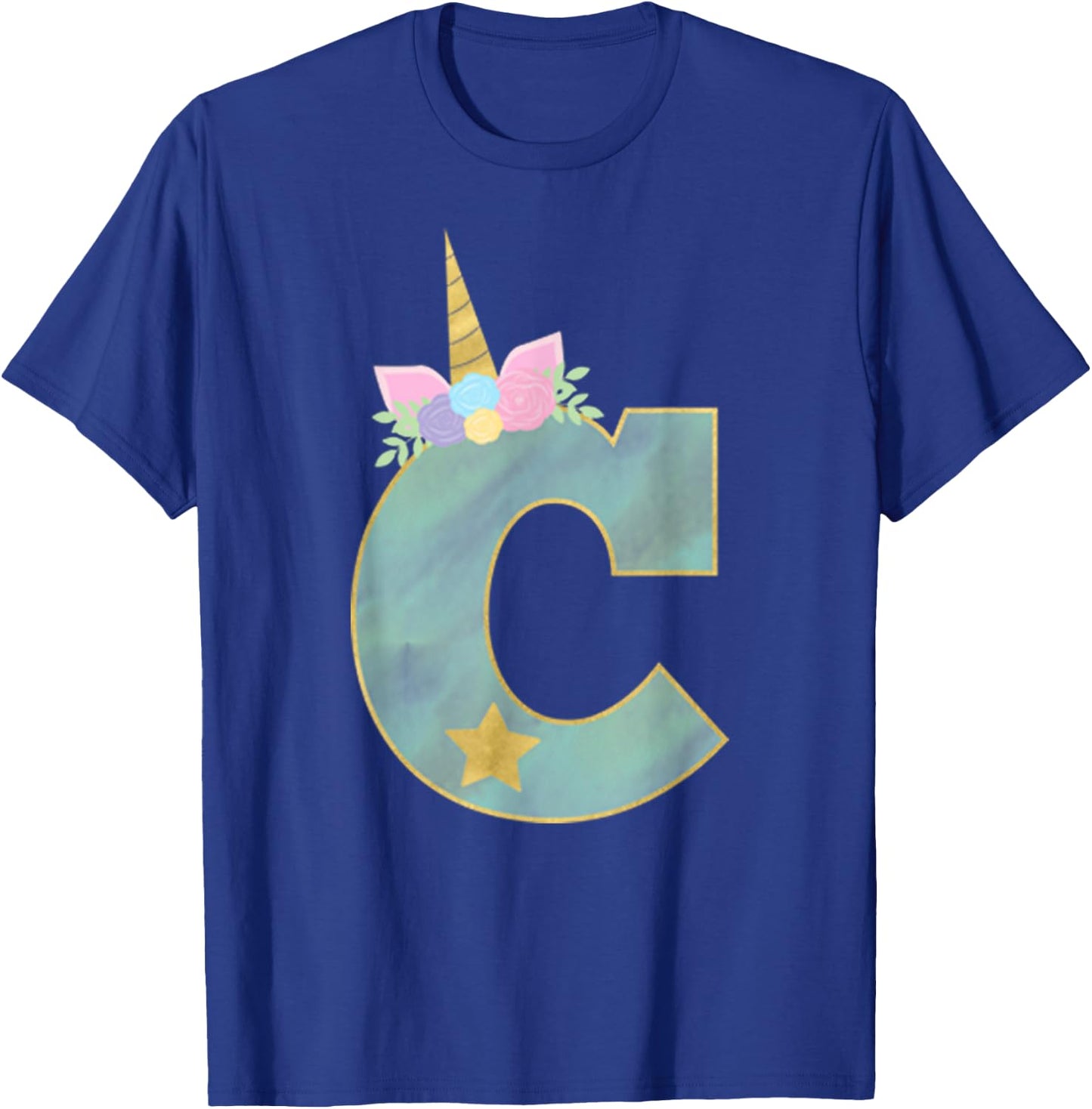 Initial Letter C Unicorn Monogram for Girls Unicorn Birthday T-Shirt - T-Shirt | Royal