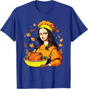 Mona Lisa with Turkey Thanksgiving for Art Teachers Men Women Kids T-Shirt - T-Shirt | Royal