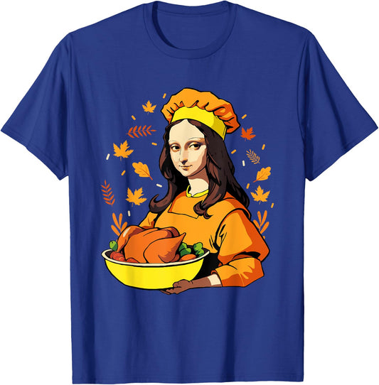 Mona Lisa with Turkey Thanksgiving for Art Teachers Men Women Kids T-Shirt - T-Shirt | Royal