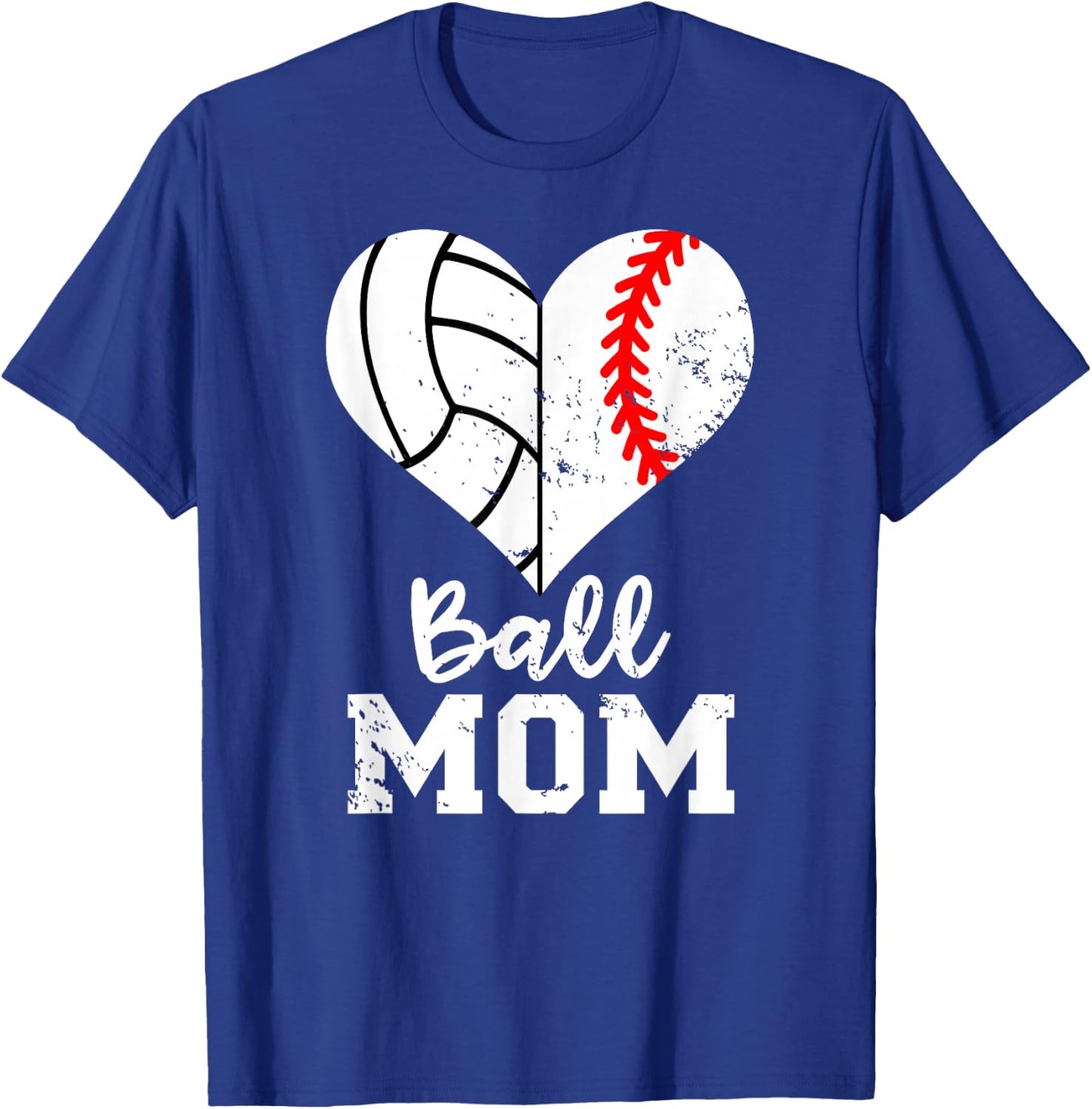 Ball Mom Heart Funny Baseball Volleyball Mom T-Shirt - T-Shirt | Royal