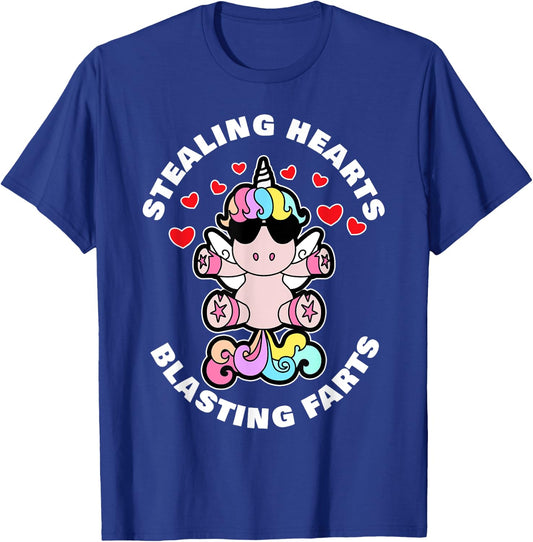 Stealing Hearts And Blasting Farts Valentines Day Unicorn T-Shirt - T-Shirt | Royal