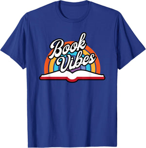 Rainbow Book Vibes - Vintage Retro Book Lover Gift & Reading T-Shirt - T-Shirt | Royal