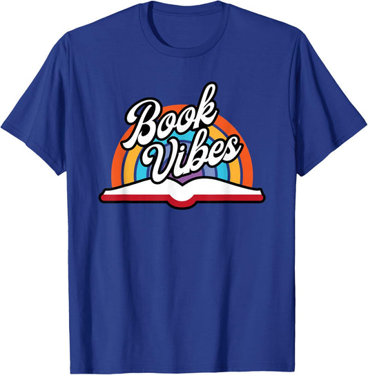 Rainbow Book Vibes - Vintage Retro Book Lover Gift & Reading T-Shirt - T-Shirt | Royal