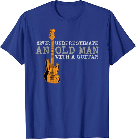 Vintage Never Underestimate an Old Man with a Guitar Music T-Shirt - T-Shirt | Royal