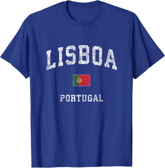Lisbon Portugal Vintage Athletic Sports Design T-Shirt - T-Shirt | Royal