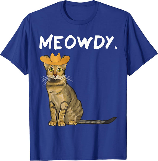 Funny Western Meowdy Savannah Cat Pun Howdy Cowboy T-Shirt - T-Shirt | Royal
