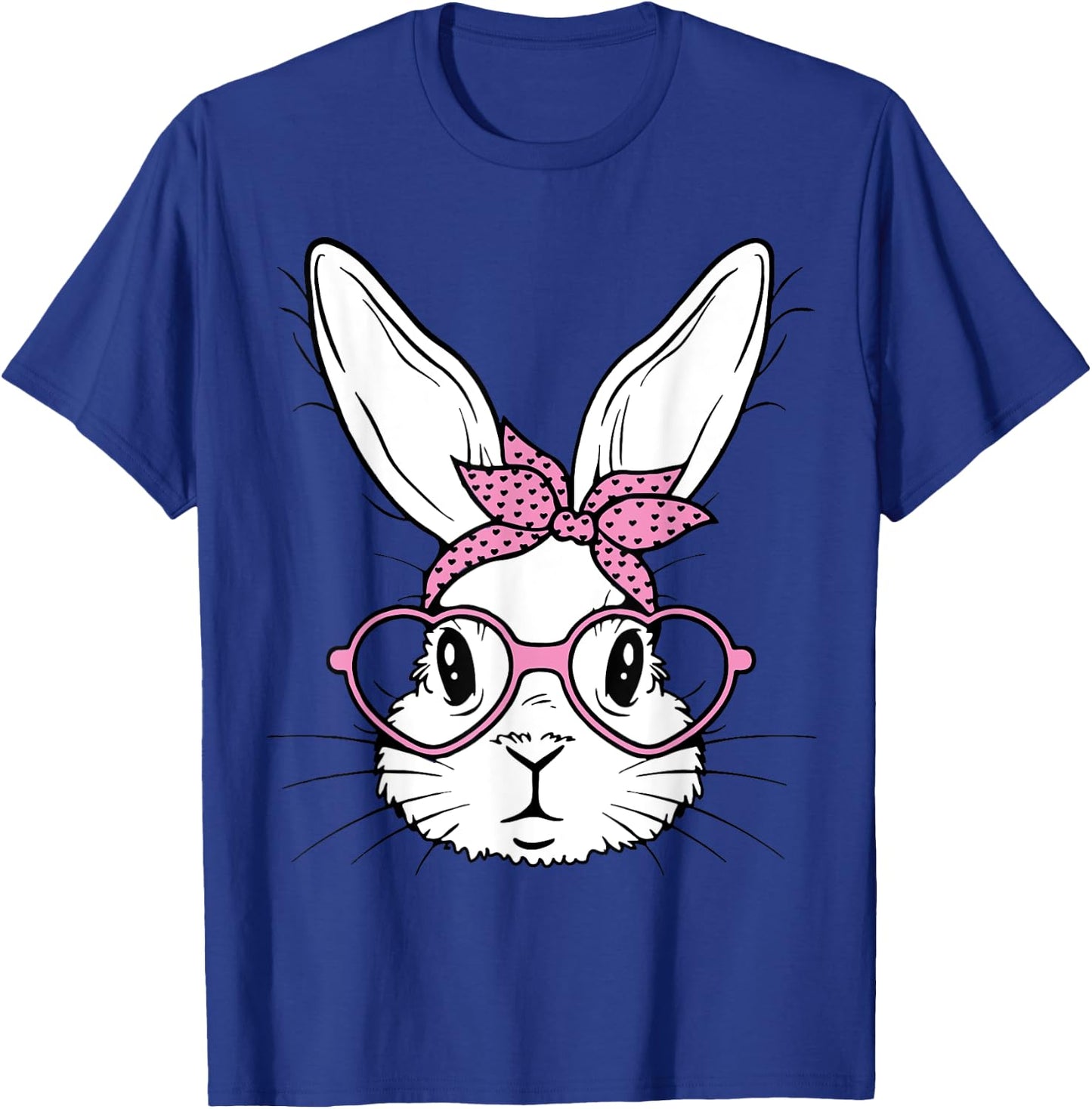 Cute Bunny Rabbit Face With Bandana Heart Glasses Easter Day T-Shirt - T-Shirt | Royal